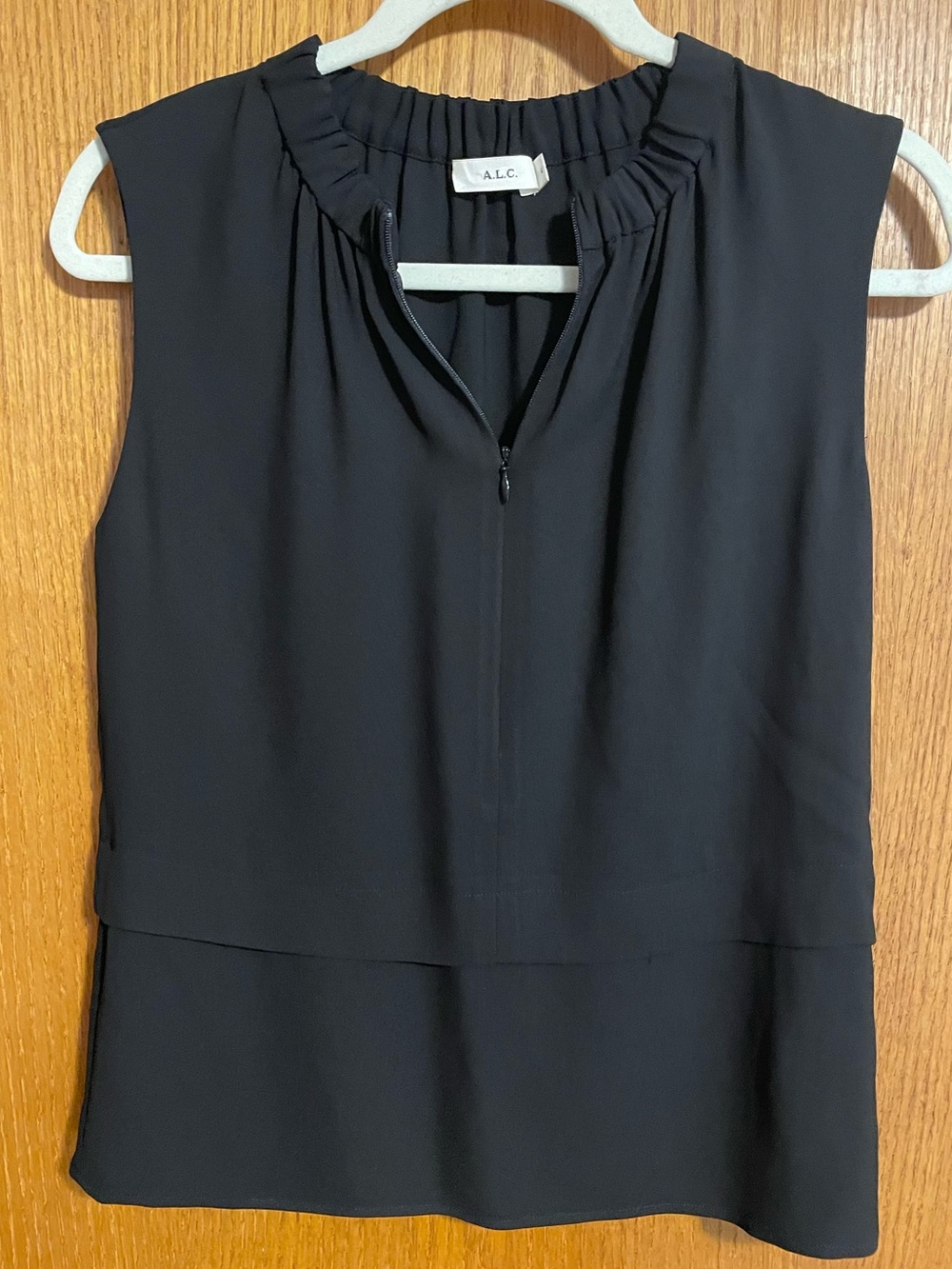 A. L. C. Black Double Layer Sleeveless Blouse Sz 2